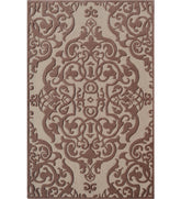 Brown and beige damask embossed hand-tufted wool rug